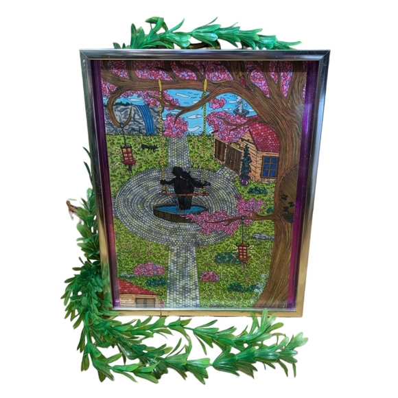 SOLD - HANDMADE DrawingArtworkDecor |Japanese Village Scape| Signed Richelle L. - Picture 1 of 9